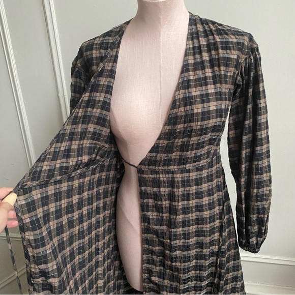 Ganni Brown Seersucker Wrap Dress - Picture 12 of 14